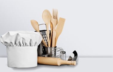 Wall Mural - Set of kitchen utensils on background