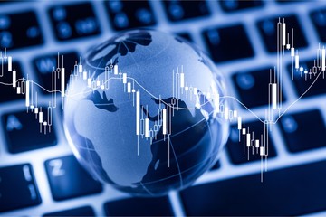 Poster - Glass globe with financial reports and graphs