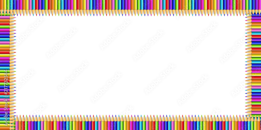 Vector colorful rectangle border made of pencils on notebook page ...