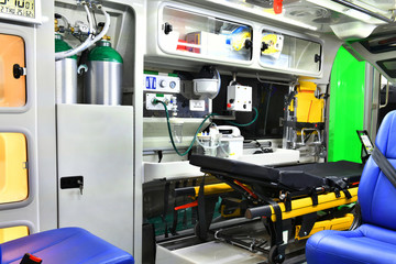 Wall Mural - Emergency equipment and devices, Ambulance interior details.