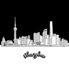 Canvas Print - Shanghai skyline, outline