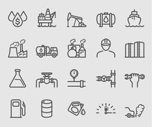 Line Icons Set For Oil Industry