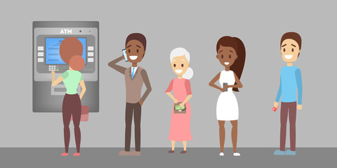 Wall Mural - People standing in line at ATM