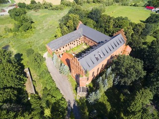 Wall Mural - Aerial view of ruins of medieval teutonic knights castle in Barciany, Poland (former Barten, East Prussia)