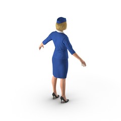 Wall Mural - Stewardess Dressed In Blue Uniform on white. 3D illustration