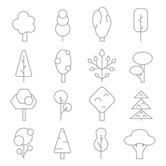 Poster - outline trees. vector mono line pictures of various plants