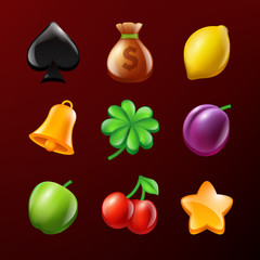 Poster - symbols of slot machine. set of vector realistic pictures