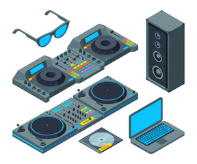 Poster - DJ studio. Music tools for party isolated on white