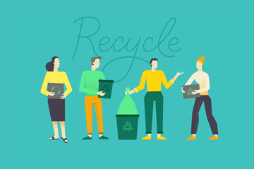 Aufkleber - Vector illustration in flat linear style -  recycle concept