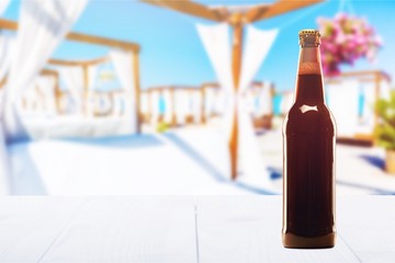 Canvas Print - Bottle beer on desk