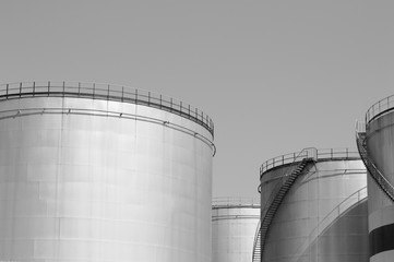 Oil storage tank with metal bridge and stairs (Pesaro, Italy, Europe)