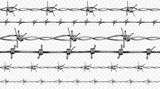 Fototapeta Dinusie - Barbed or barb wire vector illustration of seamless realistic 3D metallic fence wires with sharp edges isolated on white background