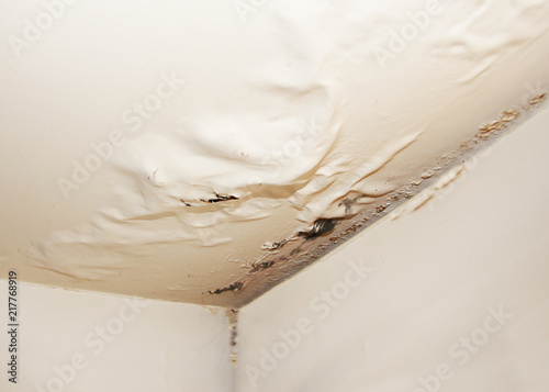 Water Moisture Damaged Ceiling Room Corner Buy This Stock Photo