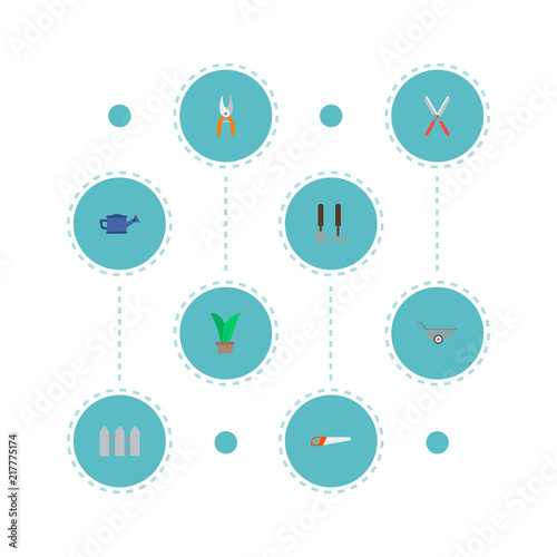 Fotografie, Obraz Set of agriculture icons flat style symbols with secateurs, hand saw, hedge icons for your web mobile app logo design