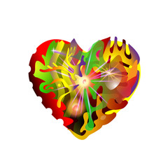 Abstraction heart smoldering night fire with red coals. Design elements for Valentines Day. Vector graphic illustration