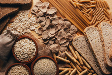 Wooden Table Full Of Fiber-rich Wholegrain Foods, Perfect For A Balanced Diet