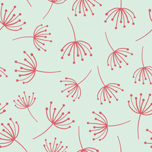 Floral Seamless Vector Background. Abstract Red Wildflowers. Scandinavian Style. Abstract Dandelion Flower Pattern On Blue. Great As Simple Background For Websites, Banners, Fabric, Paper, Wallpaper