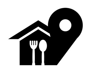 Canvas Print - restaurant spot marker black silhouette pin locate path image vector icon logo symbol
