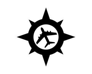 Canvas Print - black silhouette compass plane airport airways airline image vector icon logo