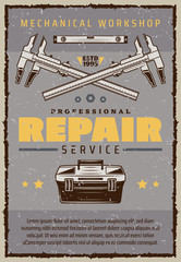 Wall Mural - Car repair service poster with mechanic toolbox