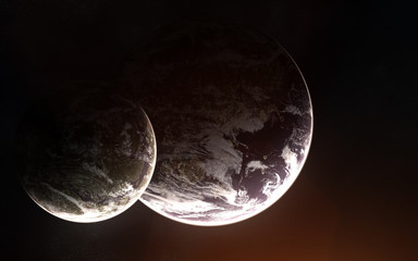 Wall Mural - two exoplanets with an atmosphere in deep space. abstract science fiction. elements of the image are