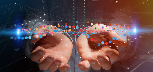 Poster - man holding a business stock exchange trading data information