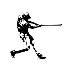 Baseball Player, Hitter Swinging With Bat, Abstract Isolated Vector Silhouette, Ink Drawing