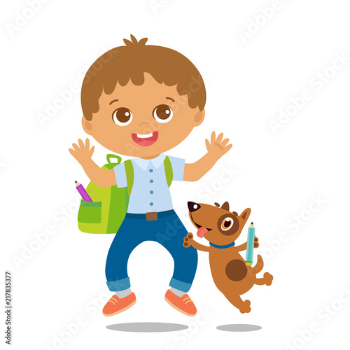 Vector Illustration Of Happy School Boy Go To School Welcome Back To School Cute School Boy With Schoolbag Isolated On A White Background Stock Vector Adobe Stock Vector Illustration Of Happy School Boy Go To School Welcome Back To School Cute School Boy With Schoolbag Isolated On A White Background Stock Vector Adobe Stock