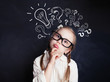 © millaf - Cute child little girl with chalk lightbulb new idea symbol . Kid ideas and brainstorm