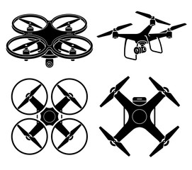 Sticker - Drone silhouette icons set. Vector illustration.