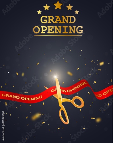 Fotografía  Grand opening card design with red ribbon