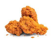 Fried Chicken Isolated On White Background. Deep Fried Of Crispy Fast Food. ( Clipping Path )