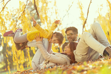 Family playing in the park