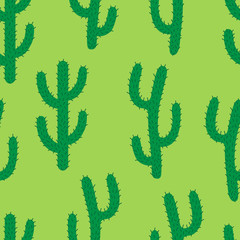 Wall Mural - Hand drawn cactus vector seamless pattern. Green cacti illustration, background.