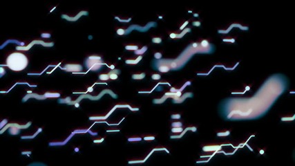 Fototapete - The lines of the printed circuit boards move at different speeds. Rotating chamber.Lines spreading from the center are led by bright points. They create a concept representaion of a circuit board on a
