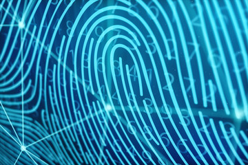 Poster - 3D illustration Fingerprint scan provides security access with biometrics identification. Concept Fingerprint protection. Finger print with binary code. Concept of digital security