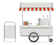 Realistic vector food cart on white background for branding, corporate identity. View from right side, easy editing and recolor