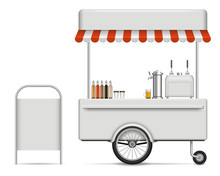 Realistic Vector Food Cart On White Background For Branding, Corporate Identity. View From Right Side, Easy Editing And Recolor