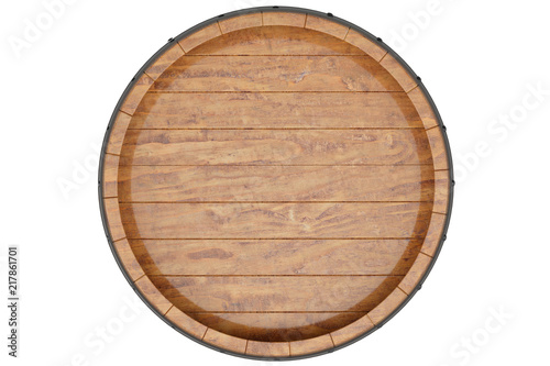 Cuadros en Lienzo Wine, beer, whiskey, wooden barrel top view of isolation on a white background