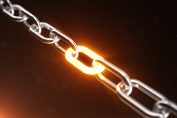 Poster - The metal chain is connected with the red-hot link, power concept. 3d illustration