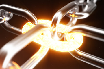 Poster - The metal chain is connected with the red-hot link, power concept. 3d illustration
