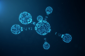 Poster - Digital atoms structure. Science or medical background with molecules and atoms. Low polygonal grid structure, connection lines and dots. Structure at the atomic level. 3D illustration