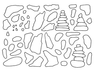 Sticker - stones contour isolated. linear drawing a set of objects