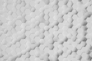 Poster - 3D illustration white geometric hexagonal abstract background. Surface hexagon pattern, hexagonal honeycomb.