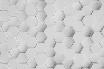 Wall Mural - 3D illustration white geometric hexagonal abstract background. Surface hexagon pattern, hexagonal honeycomb.