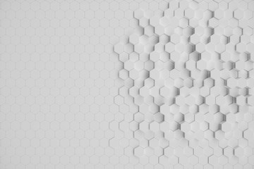 Wall Mural - 3D illustration white geometric hexagonal abstract background. Surface hexagon pattern, hexagonal honeycomb.