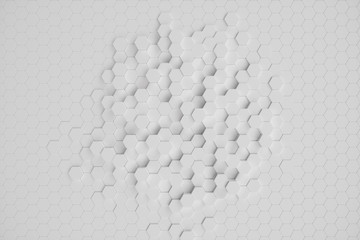Poster - 3D illustration white geometric hexagonal abstract background. Surface hexagon pattern, hexagonal honeycomb.