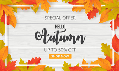 Wall Mural - autumn sale background with leaves. can be used for shopping sale, promo poster, banner, flyer, invi