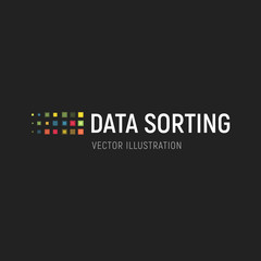 Aufkleber - Big data base vector emblem. Data sorting geometric icon. Information sorting abstract logo. Digital technology simple label. Colored squares logo template. Advanced analytics visual design.