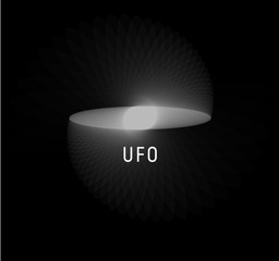 Poster - Flying disc vector logo template. UFO abstract vector illustration. White glowing circles of regular shape in the sky. Blur round shapes. Glow in the sky, an unidentified flying object.